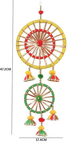 Smizzy Handmade Door Hangings for Home Decoration / 3 Rings Wall Hangings for Haldi Mehandi Temple Decor|Pooja Room Decoration Items (Pack of 4, Multicolor) in Saudi Arabia