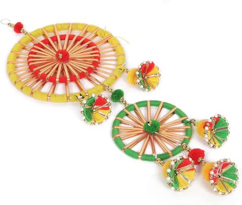 Smizzy Handmade Door Hangings for Home Decoration / 3 Rings Wall Hangings for Haldi Mehandi Temple Decor|Pooja Room Decoration Items (Pack of 4, Multicolor) in Saudi Arabia