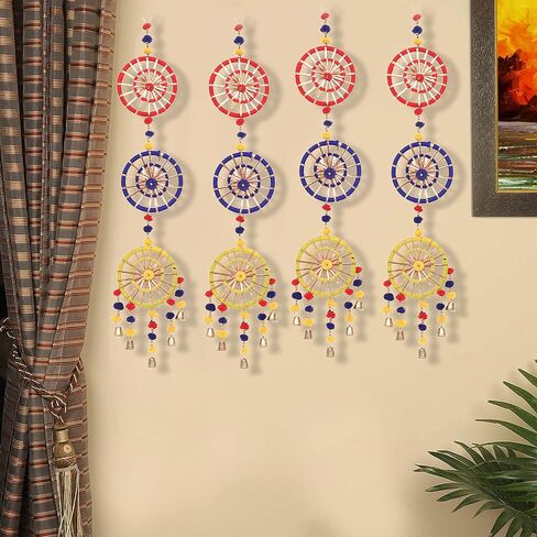 Smizzy Handmade Door Hangings for Home Decoration / 3 Rings Wall Hangings for Haldi Mehandi Temple Decor|Pooja Room Decoration Items (Pack of 4, Multicolor) in Saudi Arabia