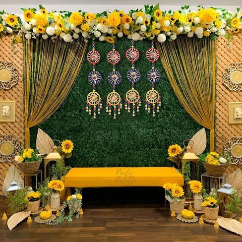 Smizzy Handmade Door Hangings for Home Decoration / 3 Rings Wall Hangings for Haldi Mehandi Temple Decor|Pooja Room Decoration Items (Pack of 4, Multicolor) in Saudi Arabia