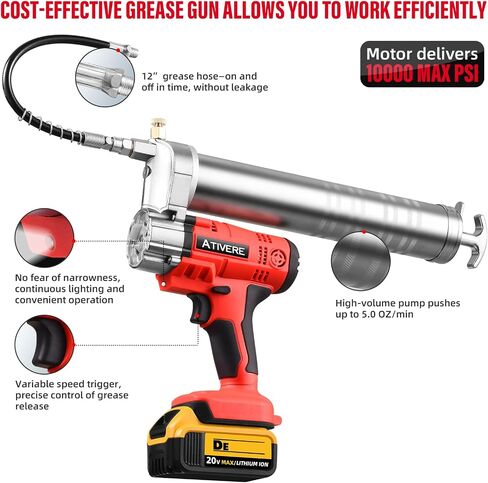 Lithium battery Grease Gun Cordless Suitable for De.waltt 20V Max Battery (NO Battery) with 12" Spring Flex Hose, 10000 PSI High Pressure Quick Release Grease in Saudi Arabia