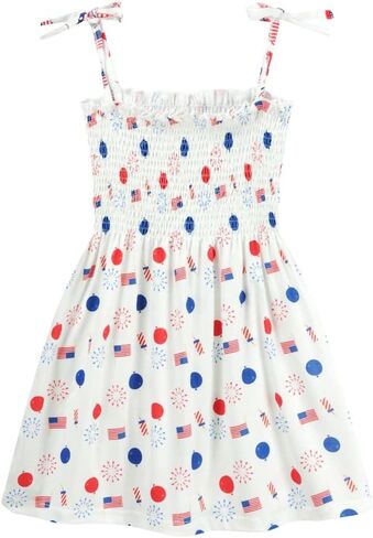 American Flag Girl's Fireworks Flare Dress Slip Skirt Sleeveless Casual Skater Dress 1-7 Years in Saudi Arabia