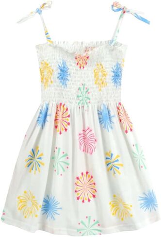 American Flag Girl's Fireworks Flare Dress Slip Skirt Sleeveless Casual Skater Dress 1-7 Years in Saudi Arabia