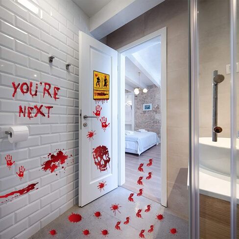 12 Sheets Halloween Decorations Blood Handprint Footprint Fingerprint Halloween Sticker Wall Window Floor Decor Horror Blood Sticker Haunted House Decor Party in Saudi Arabia