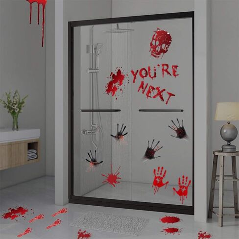 12 Sheets Halloween Decorations Blood Handprint Footprint Fingerprint Halloween Sticker Wall Window Floor Decor Horror Blood Sticker Haunted House Decor Party in Saudi Arabia