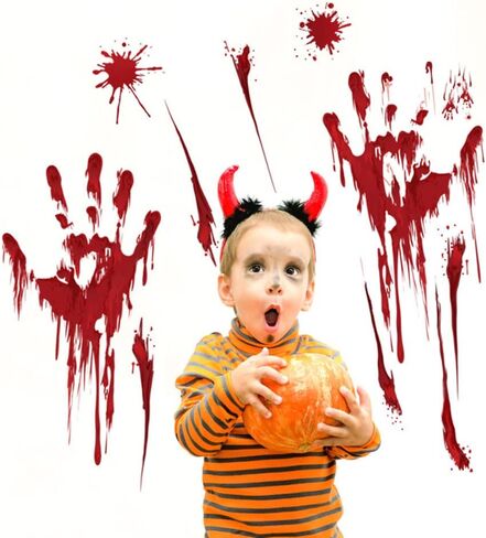 12 Sheets Halloween Decorations Blood Handprint Footprint Fingerprint Halloween Sticker Wall Window Floor Decor Horror Blood Sticker Haunted House Decor Party in Saudi Arabia