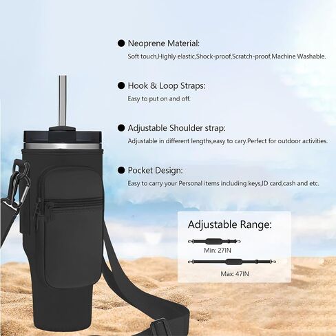 JTW Stanley Cup Crossbody Holder，Stanley Cup Accessory for 30 and 40 oz. Adjustable Shoulder Strap and Mountaineering Buckle are Included.Water Bottle Accessories (black) in Saudi Arabia