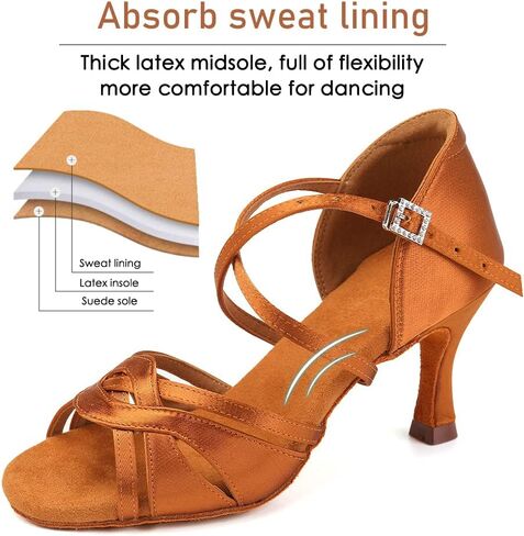 أحذية نسائية احترافية للرقص اللاتيني بلون أسمر مفتوح عند الأصابع لقاعة الرقص السالسا أحذية الرقص الأداء بكعب 3 بوصات، 7.5 US in Kuwait
