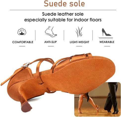 أحذية نسائية احترافية للرقص اللاتيني بلون أسمر مفتوح عند الأصابع لقاعة الرقص السالسا أحذية الرقص الأداء بكعب 3 بوصات، 7.5 US in Kuwait