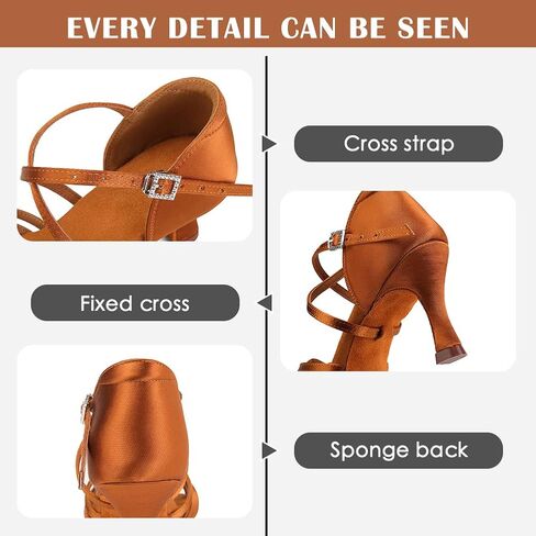 أحذية نسائية احترافية للرقص اللاتيني بلون أسمر مفتوح عند الأصابع لقاعة الرقص السالسا أحذية الرقص الأداء بكعب 3 بوصات، 7.5 US in Kuwait