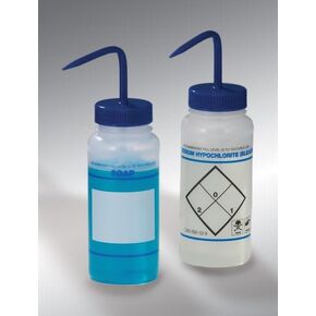 Bel-Art F11646-0631 Safety-Labeled 2-Color Deionized Water Wide-Mouth Wash Bottles; 500ml (16oz), Polyethylene w/Blue Polypropylene Cap (Pack of 6)
