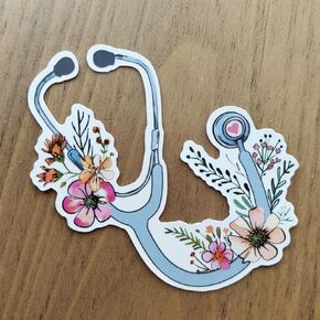 3 x Floral Stethoscope Sticker Nurse Gift, Healthcare Hero, Essential Worker Laptop, Doctor, Dentist, Water Bottle, Journal Sticker, Stethoscope Decor, Tumbler Sticker (Floral Stethoscope - A)