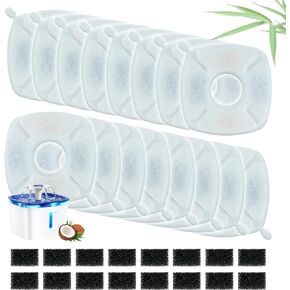 32 Pcs Pet Fountain Filters Compatible with Veken 67oz / 95oz / 135oz,16 Pack Cat Fountain Filters & 16 Pack Replacement Sponges,Triple Filtration System Filter Set for Veken Cat Water Fountain