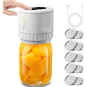 Electric Mason Jar Vacuum Sealer Kit Cordless Automatic Jar Sealer Kit for Food Storage and Fermentation with Wide-Mouth and Regular-Mouth Mason Jar Lids,Black