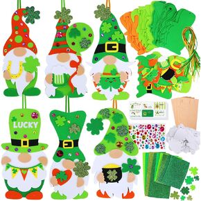 Winlyn 24 Sets St. Patrick's Day Decorations Gnome Shamrock Ornaments DIY St. Pat's Craft Kits Assorted Lucky Four-Leaf Clover Irish Shamrock Foam Stickers for Kids Classroom Home Activity Art Project in Saudi Arabia