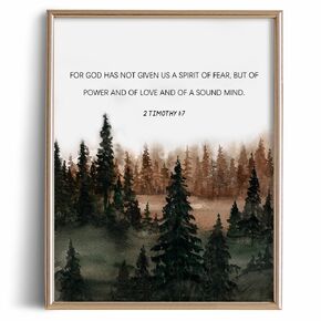 2 Timothy 1:7 Religious Quotes Wall Art - Inspirational Bible Verses Decor - Modern Christian Spiritual Poster Print - Holy Scripture Jesus Christ - Catholic Gift for Her - God Prayer Faith Positive