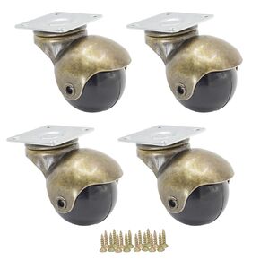 Casoter 1.5 Inch Furniture Caster Wheels with Screws Antique Gold Small Ball Wheel Top Plate Swivel Install Castor for Shopping Cart, Sofa Protect to Hardwood Floor (Set of 4)