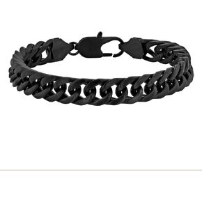 Men's Matte Black Stainless Steel Cuban Link Bracelet 10mm, 8.75"