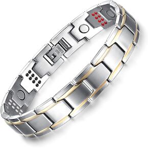 Men Magnetic Bracelet 18k Gold Plated Stainless Steel Jewelry with Link Remove Tool 8.5" Adjustable