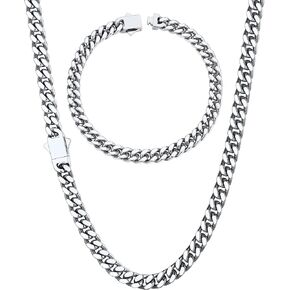 ChainsHouse 5mm 20" Cuban Chain Necklace Men Bracelet 21cm