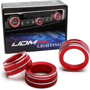 iJDMTOY 3 قطع من أغطية مكيف الهواء الرياضية المصنوعة من الألومنيوم الأحمر للتحكم في المناخ متوافقة مع Audi 2015-2020 A3 & 2019-up Q3