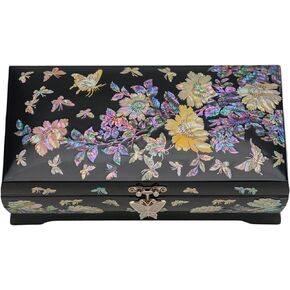 February Mountain Mother of Pearl Large Jewelry Box with Ring Tray - Handmade Unique Gifts for Women - Abalone Shell Keepsake Decorative Box