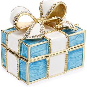 Hipiwe Mini Metal Jewelry Box Blue Bow-knot Hinged Trinket Box Bling Enamel Decorative Box Small Treasure Box Figurine Earrings Ring Holder Gift for Women