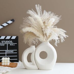 White Ceramic Flower Vase for Decor,Modern Minimalist Abstraction Vases,Farmhouse Decorative vase for Centerpieces,Kitchen,Office, Living Room,Wedding Floral Decoration (Light Brown)