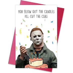Norssiby Creepy Funny Michael Myers I’ll Cut The Cake Birthday Card, Horror Movies Killer Bday Greeting Card, You Blow Out The Candle