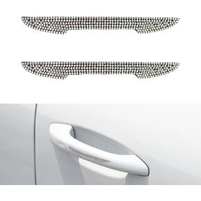 2 PCS Bling Car Door Side Strip Anti-Collision Strip,Crystal Rhinestone Car Mirror Scratch Protection Sticker,Door Edge Protection Sticker,Women Men Exterior Accessories (White)
