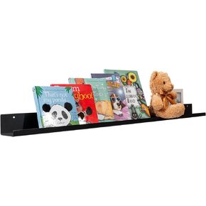 MyGift 48 inch Long Floating Shelf, Modern Matte Black Metal Wall Mounted Display Picture Ledge for Living Room Bedroom Decor Books Photo Frames