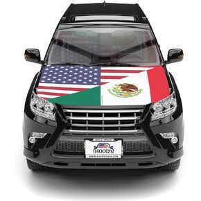 American and Mexico Hood Flag - 63"x47" (120x160cm) Half Mexican and Half American Flag for Car Hood Cover - Premium Sublimation Print Car Hood Flag + Triangle Fasteners