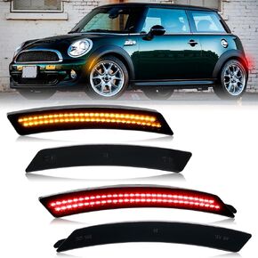 Smoked Lens LED Side Marker Light Kit for MINI Cooper R55 R56 R57 R58 R59 R60 R61, Amber Red Front Rear Bumper Fender Light Reflectors with Dual-row Chips