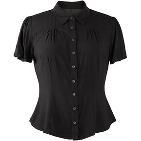 YARN & INK Women's Soft Comfy Tops, Button Down Classic Shirt 1950s Retro Elegant Blouse Tops