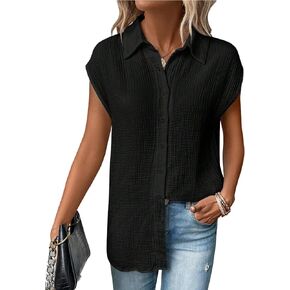 Casual Short Sleeve Button Down Shirts for Women Fashion Tops Loose Fit Blouse
