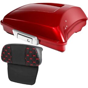 SLMOTO Wicked Red 5.5" Razor Tour Pack Trunk & Honeycomb Red Stitch Backrest Pads For Harley Road Glide Touring models 2014-2023