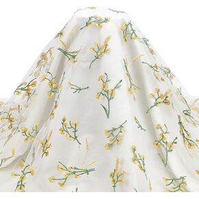 2 Yards Vintage Winter Jasmine Mesh Lace Fabric Wide 51.2~63inch Embroidery Tulle Yellow Flower Sewing Lace Trim Fabrics for DIY Crafts Wedding Party Decor Curtains Sewing Dresses Bow Gift