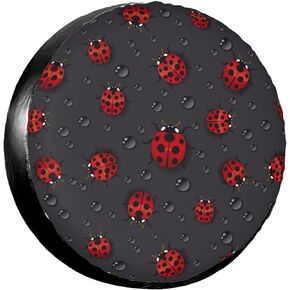 Red Ladybugs Rain Spare Tire Cover Wheel Protectors Dust-Proof Wheel Tire Cover Fit Trailer, Rv, Sand Many Vehicle 17inch