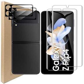 [2+2 Pack for Samsung Galaxy Z Flip 4 5G EPU Inner Screen Protector + Camera Lens Outer Protector Tempered Glass, Upgraded Ultra-Thin High Definition Clear Full Coverage Case Friendly