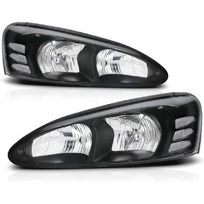 M-AUTO 2PC OE Style Headlights Assembly Compatible with 2004-2008 Pontiac Grand Prix, Chrome Housing Clear Corner Driver and Passenger Side HeadLamps