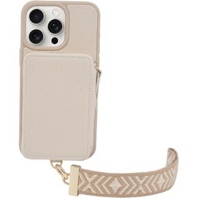 ZVE Wallet Case for iPhone 14 Pro Max 6.7 inch, Women Phone case with Wrist Strap, Zipper Leather RFID Card Holder Slots Case, Protective Cover for iPhone 14 Pro Max 6.7" (2022) - Begie Beige