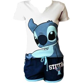 طقم ملابس نوم ستيتش للنساء من 7STAR - تي شيرت أبيض مع شورت كحلي - طقم بيجامة مثالي للنوم في الصيف أو الشتاء! in Kuwait