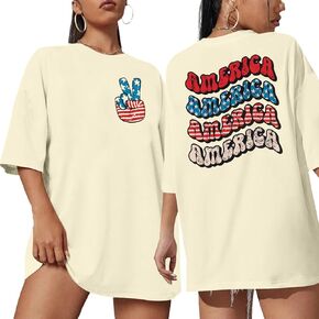 American Flag Oversized Shirts for Women: American Flag Peace Sign Hand Tshirt 4th of July Patriotic Short Sleeve Tee
