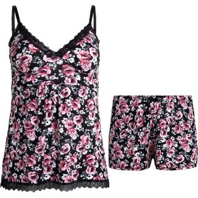 Marilyn Monroe Women's Pajama Set - 2 Piece Micro Sleep Shorts and Lace Trim Cami Tank Top - Womens Loungewear Set (S-XL)