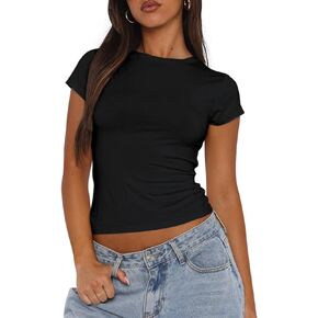 Women's Casual Basic Short Sleeve Slim Fit Crop Tops Going Out Tight T Shirts Crew Neck Summer Tees