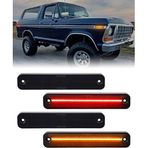 LED Side Marker Lights for Ford F100 F150 F250 F350 1973-1979,for Bronco 1978-1979，Econoline E100 E150 E250 E350 1975-1991，Smoekd Lens Amber/Red Front Rear Bumper Indicator Blinker Lamp，Pack of 4