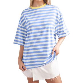 Womens Tops Oversized Striped T-Shirts Short Sleeve Crew Neck Color Block Basic Shirt Summer Going Out Tops Tee