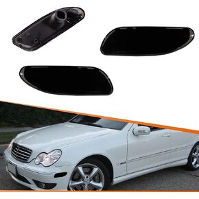 ADIIL Smoked Lens White Full LED Front Bumper Side Marker Light Kit Compatible With 2001-2007 Mercedes-Benz W203 C-Class, Replace OEM Front Sidemarker Lamps