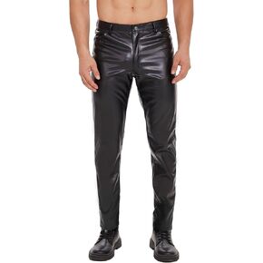 Mens Shiny Leather Pants, Soft Matte Leather, Sexy Zipper Open Crotch Casual Trousers