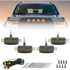 LED Amber Grille Light for Truck SUV Pickup Car, Smoked Lens Housing Center Grill Running Light, 4PCS Bulbs with Waterproof Connector Cables Kit